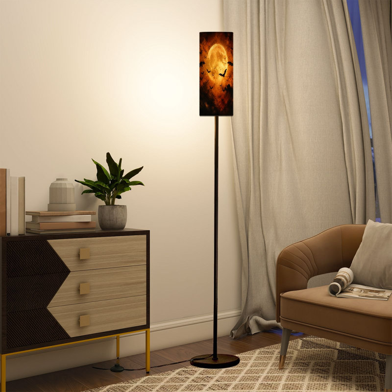 Grande lampe moderne sur pied avec télécommande à DEL à intensité variable et abat-jour réglable pleine lune