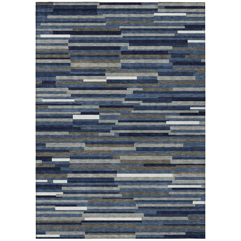 Tapis extérieur lavable rayé bleu marine 10 pi x 14 pi