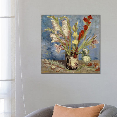Vase With Gladioli & China Asters, 1886 by Vincent Van Gogh - Wrapped Canvas Painting
