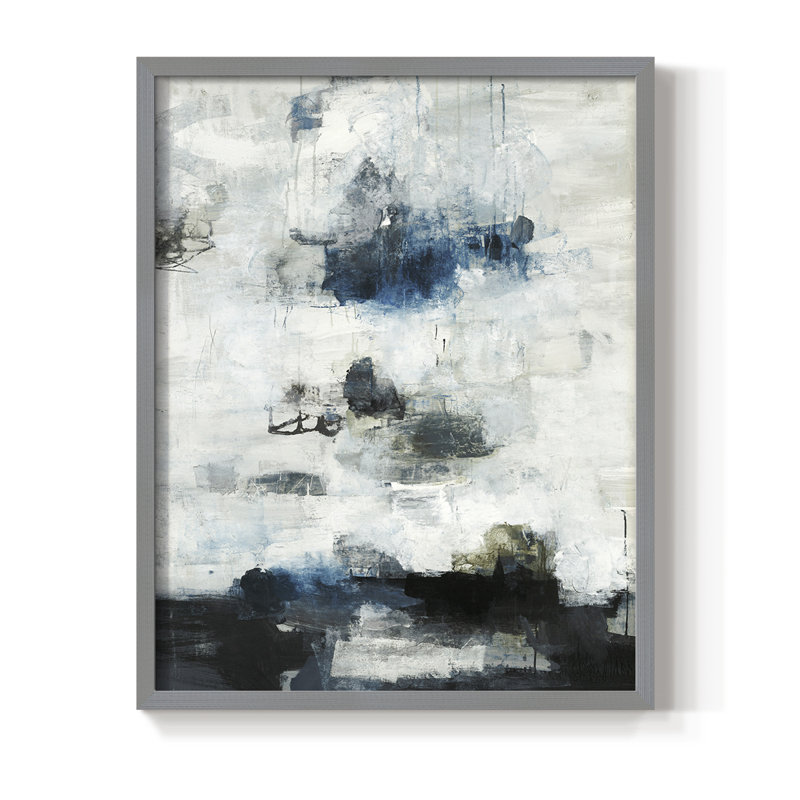 Reproduction encadrée noire et bleue - bois massif, H 15 po x l 12 po, Gris