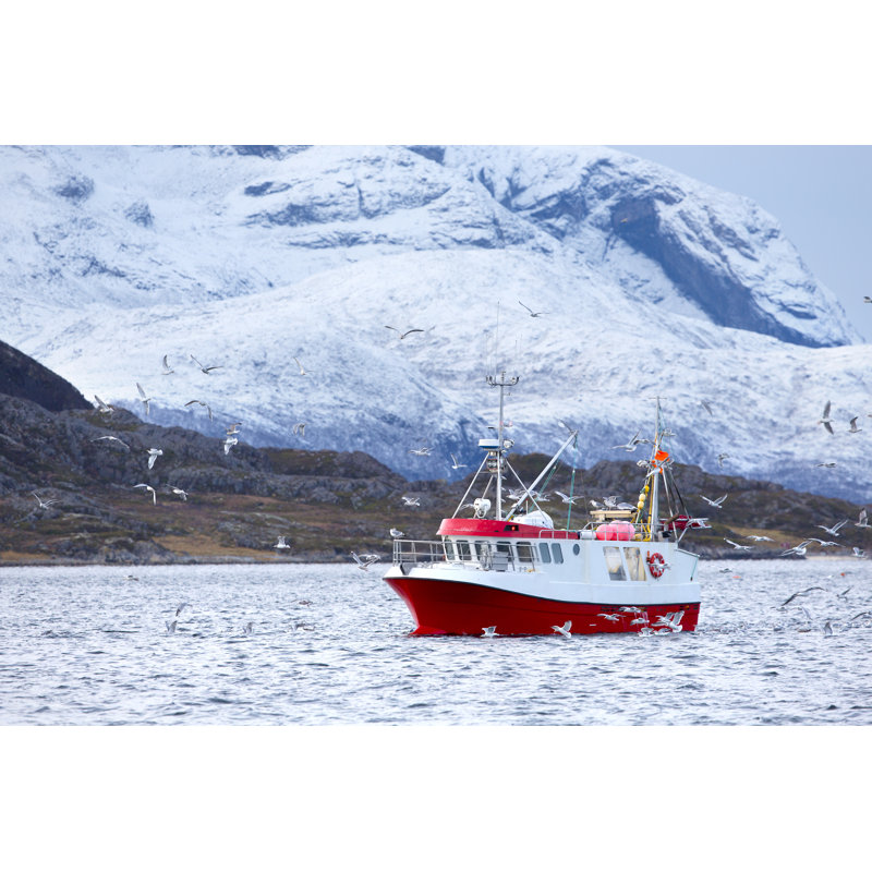 Fishing boat in sea 1 Piece Wrapped Canvas Wall Art, 81cm H x 122cm W