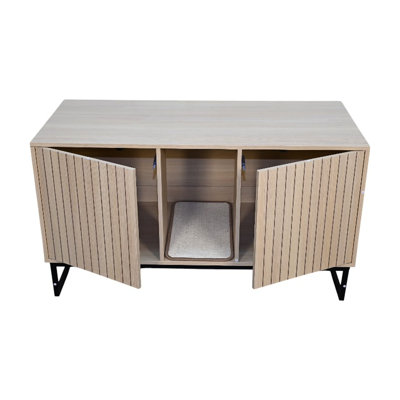 Maison de chat brun, 48,64 po x 21,17 po, 26,73 po, 76,4 lb, avec tapis à griffes, style moderne pour les chambres à coucher à l'intérieur, panneau de particules et bois de maison - utilisation appropriée,