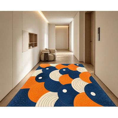 Tapis géométrique abstrait, motif de cercles bleus et oranges, imprimé artistique, tapis de sol antidérapant, décoration intérieure moderne pour salon, chambre, entrée, cuisine, balcon, appartement