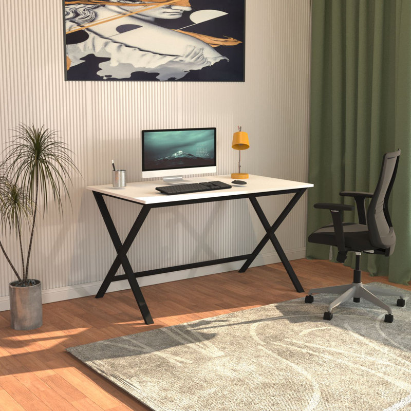 Modern Study Desk, 47.2 x 30.3 x 27.6 inches | 100% Melamine White Chipboard, 0.7-inch Thickness | Sturdy Metal Frame & Legs (1.6 x 0.8 inches) | Perfect for Home Office & Study Spaces, Stylish & Functional