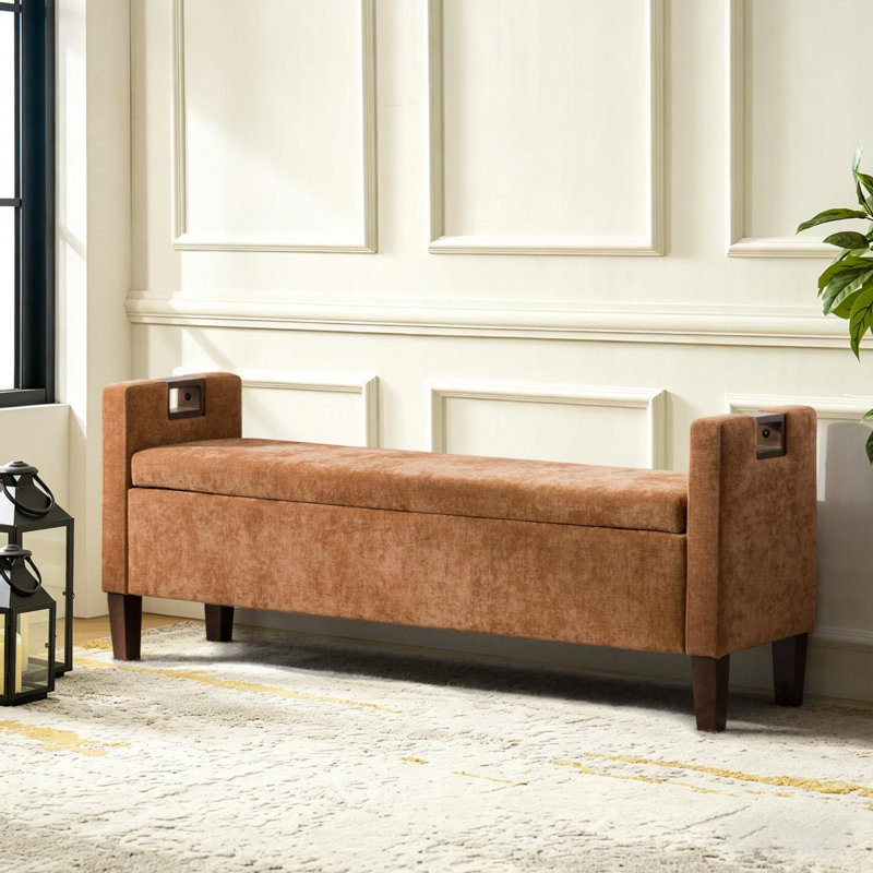 Banc de rangement en bois massif Dezaria, Coral