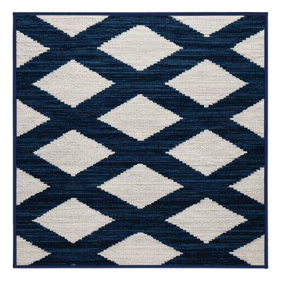 Machine Washable Checkered Blue Area Rug