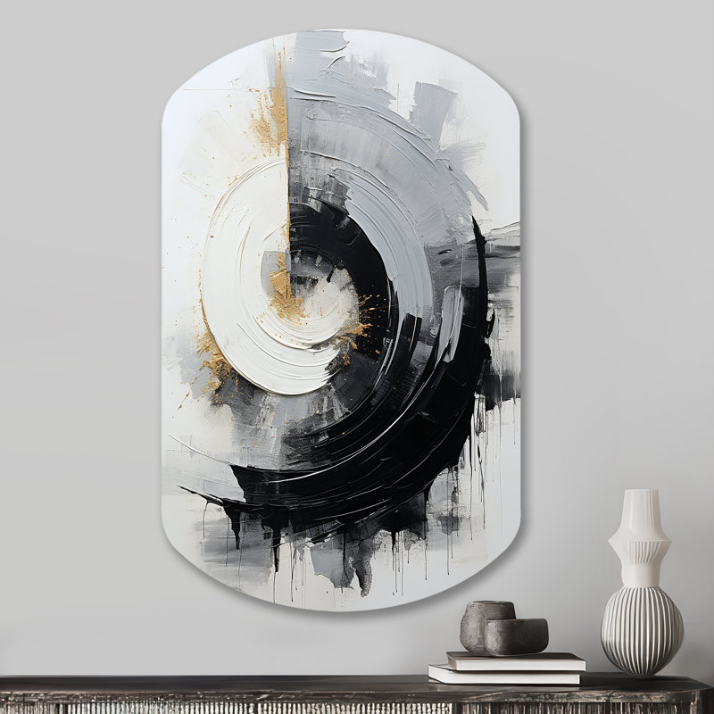 Black And White Zen Spiral II - Cylinder Abstract Spirals Metal Wall Art, Asymmetrical Metal Wall Sculpture Print