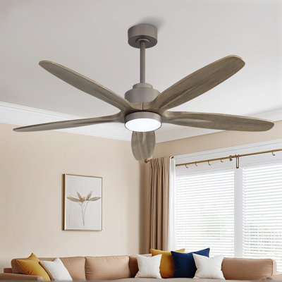 54 In 5 Solid Wood Blades Indoor Ceiling Fan With Integrated Led And Remote DC Motor, Charcoal Grey