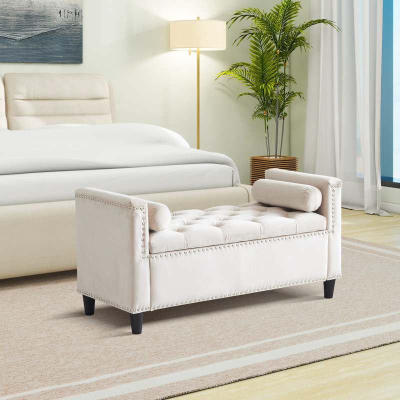 Azori Polyester Upholstered Storage Bench, White