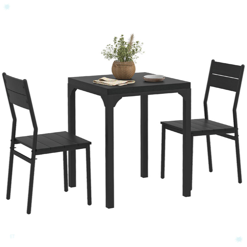 Black 3-Piece Modern Dining Set with Square Table and 2 Chairs