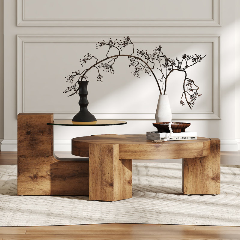 2-Piece Modern Round Nesting Coffee Table Set For Home & Apartment, 29.9" H x 29.9" L x 17.3" W, Wood