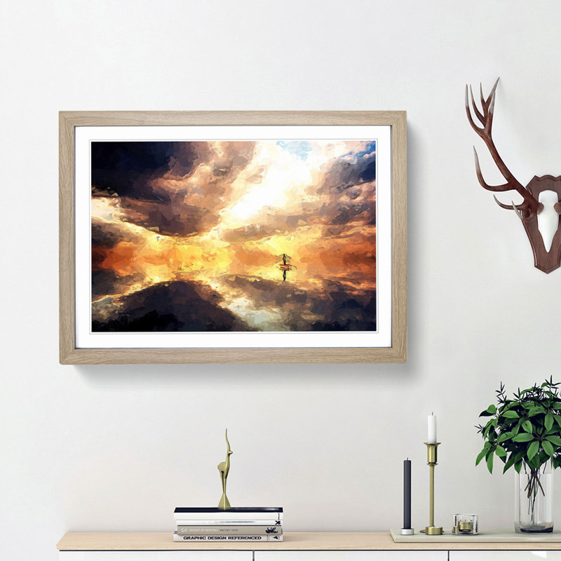 Fishing Boat in Abstract - Picture Frame Graphic Art Print, 36cm H x 48cm W x 2cm D, Oak Framed