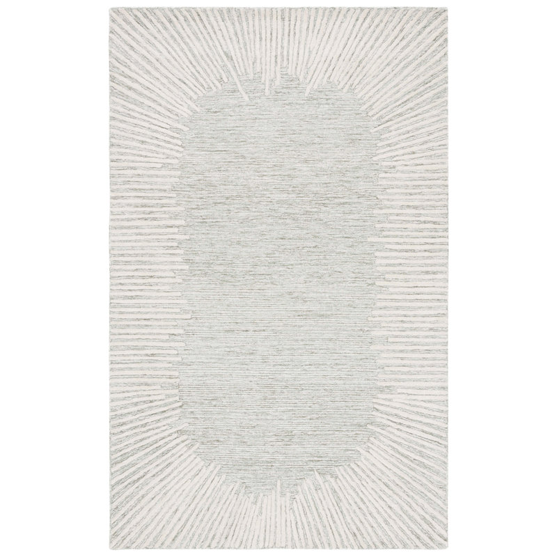 Marjetka Tufted Wool/Cotton Performance Abstract Rug in Sage/Ivory, Rectangle 4' x 6'