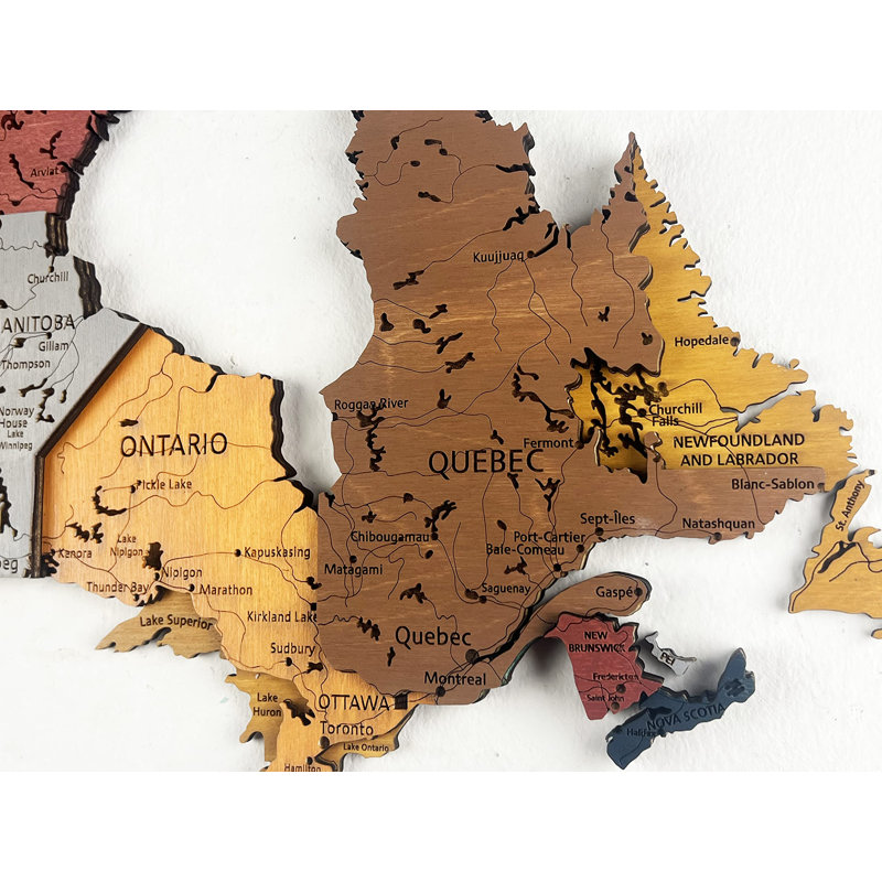 Carte du Canada en bois, carte du Canada en 3D, carte du Canada en bois 3D, carte détaillée du Canada pour le mur, art mural 3D du Canada, carte du Canada pour la maison / le bureau