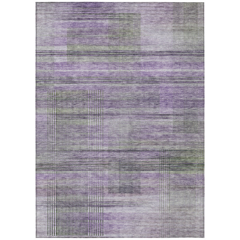 Tapis intérieur lavable rayé mauve 9 pi x 12 pi lavande et gris