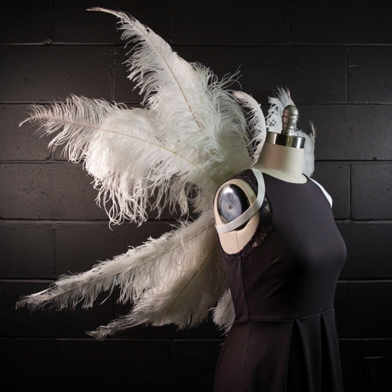 Ailes de costume de plumes d'autruche recyclées de taille moyenne - blanches