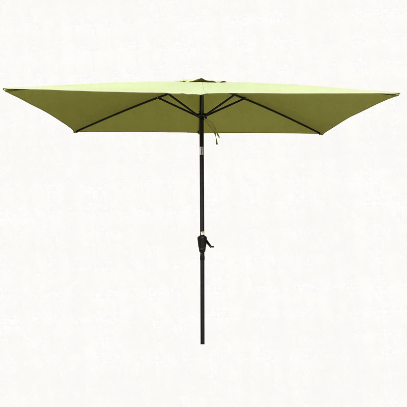 Parasol d'extérieur imperméable 6 x 9 pi avec manivelle et inclinaison à bouton-poussoir sans rabat, Vert citron