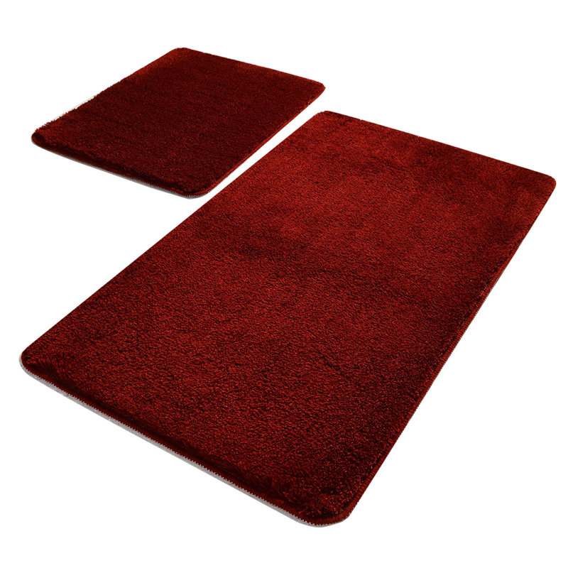Premium Acrylic Bathmat Set (2 Pieces), Red, 19.7 x 23.6 inches & 23.6 x 39.4 inches | 100% Antibacterial Acrylic, 0.7-1.2 inches Pile Height | Non-Slip Underside, Machine Washable for Easy Care, Luxurious Comfort