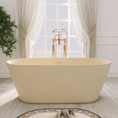 63" Freestanding Bathtub Solid Surface Freestanding Soaking Tub(Beige)
