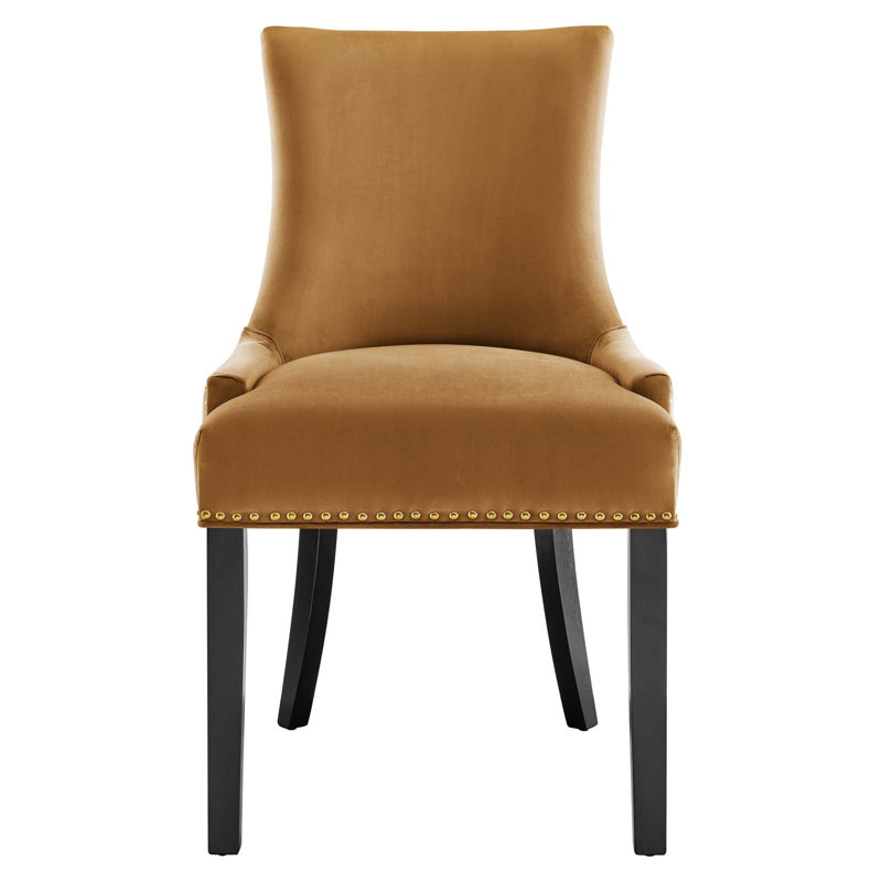 Cognac Hourglass Velvet & Wood Dining Side Chair