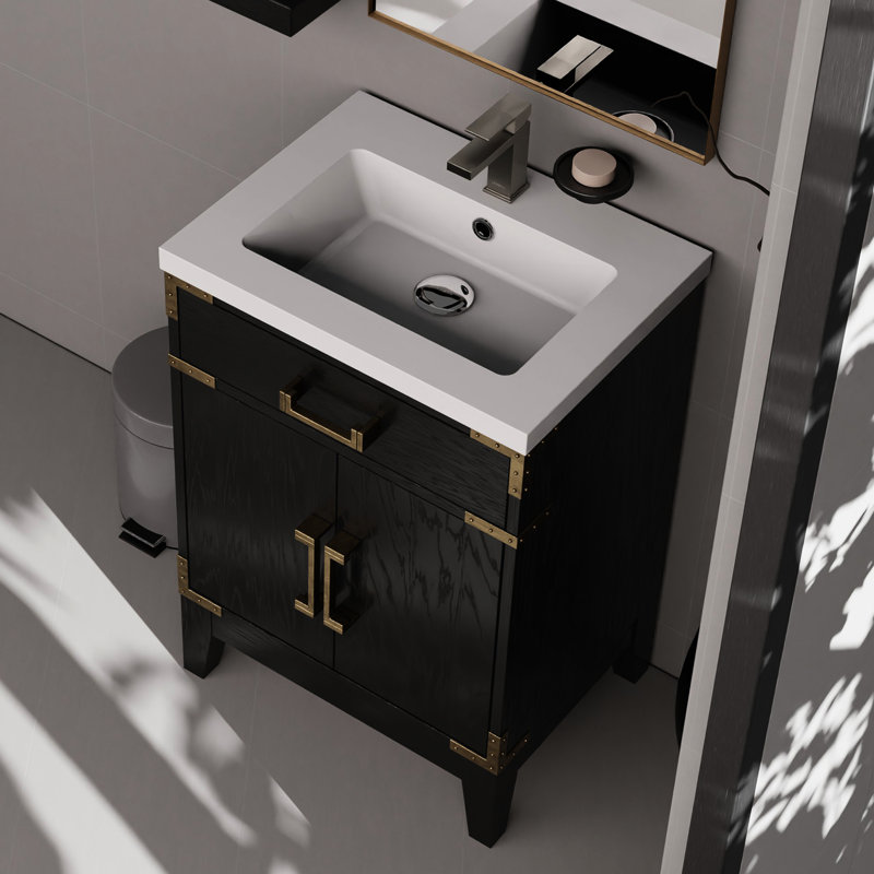 Meuble-lavabo en chêne noir 24 po De salle de bain, Noir