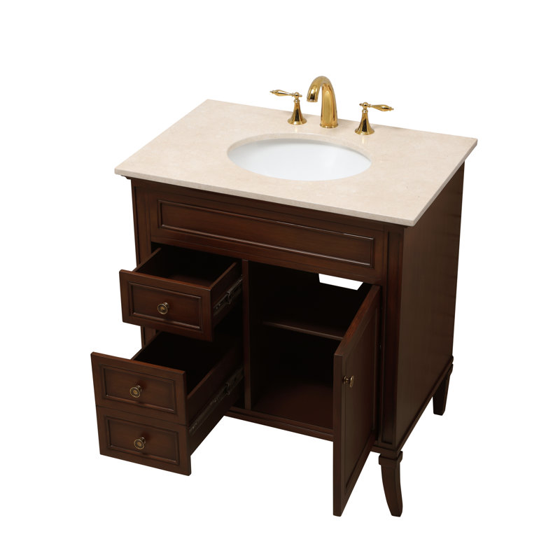 Ensemble de meuble-lavabo simple 32 po Glascock, Teck, Crème, Laiton antique