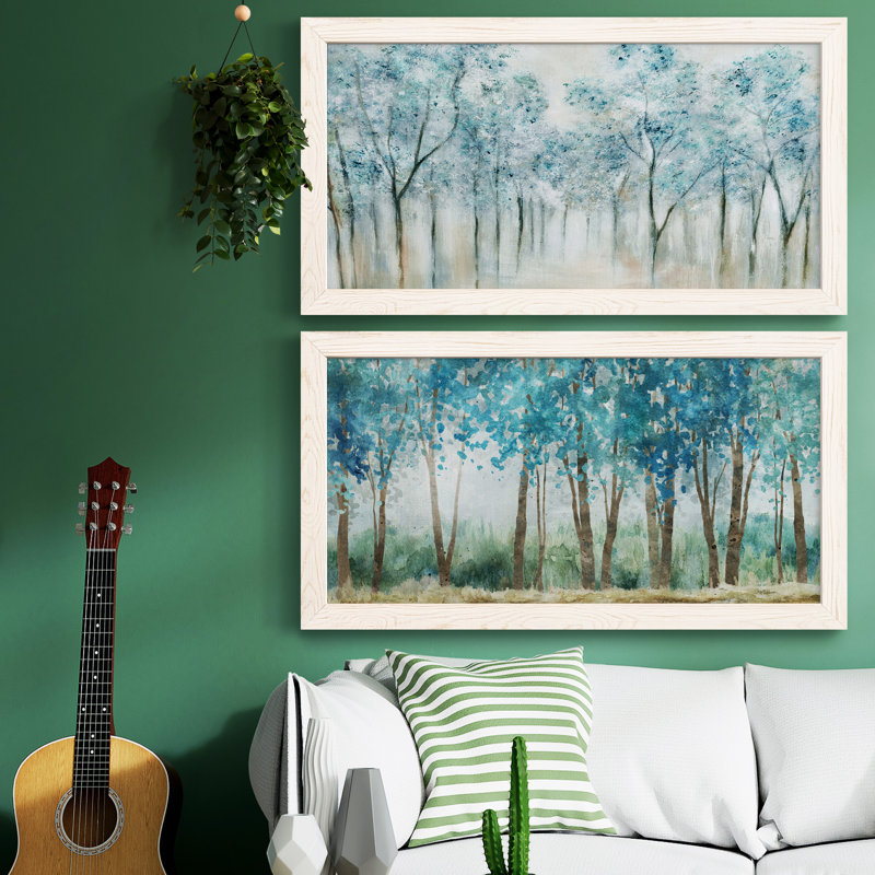 Printemps bleu - ensemble de 2 reproductions d'art sur toile, Blanc