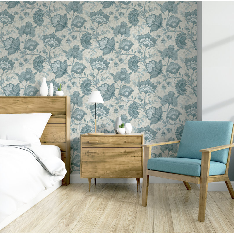 Moraby 10.05m x 53cm Matte Paste the Wall Wallpaper Roll Krisha Paisley Dusky Blue Floral, Neutral