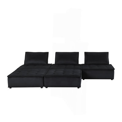 120" Black Velvet 5 Pc Sectional Sofa