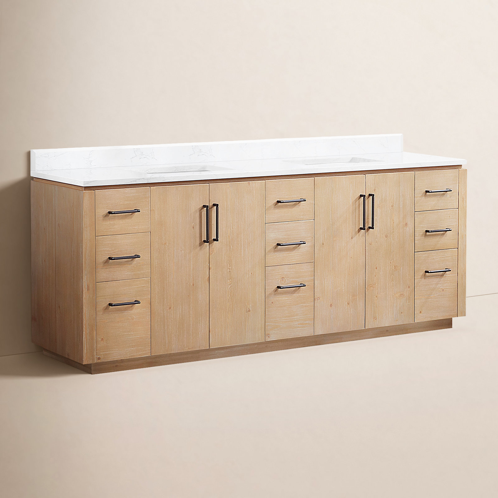 Cloverfield 84'' Double Bathroom Vanity, Fir Wood Brown, Matte Black