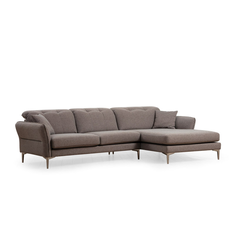 Stylish Corner Sofa, Grey, 114.2 x 70.9 x 37.8 Inches | Durable Beech Wood & Chipboard Frame | 100% Polyester Fabric, Dry-Cleanable | Includes 2 Pillows, Fixed Cushions, Adjustable Mechanism | Modern Design for Living Room