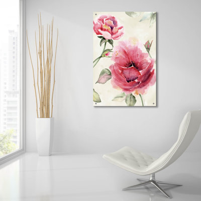 «Rosey Garden B» par Jean Plout, art mural en verre acrylique, 24 po x 36 po