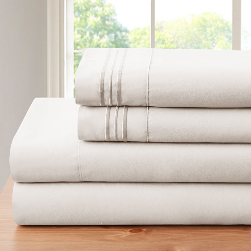 Bamboo 1800 Thread Count 3 Line Embroidered Deep Pocket Sheet Set (4pc), Ivory