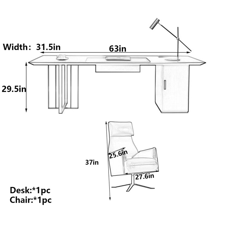 Bureau moderne en bois massif minimaliste avec pieds en métal