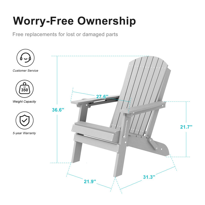  HDPE Folding Adirondack Chair with Ergonomic Design & Cup Holder, Heavy Duty Adirondack Chair for Patio, Pool, and Yard