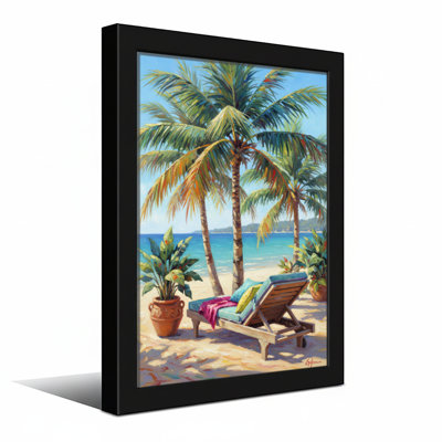 Plants &Flowers Tropical Beach Scene With Palm Trees And Lounge Chair