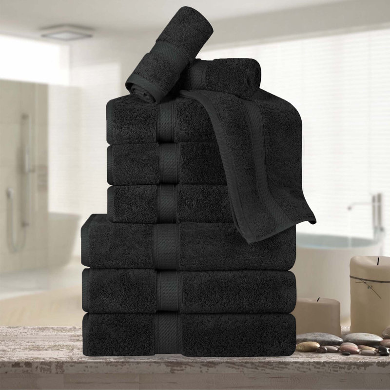 Scotia Egyptian Cotton Bath Towel Set, Black, 9Pc Towel Set  (3Bath, 3Hand, 3Face)