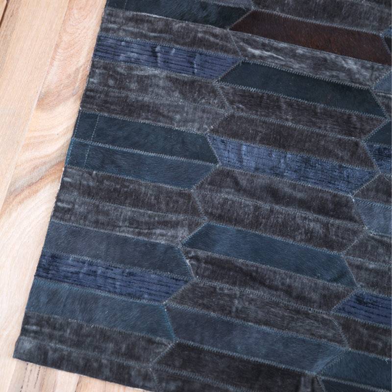 Cowhide Geometric Area Rug in Dark Blue/Gray