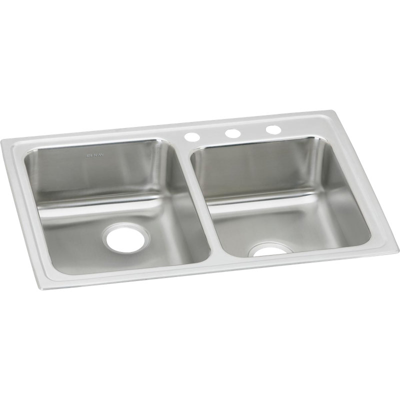 Lustertone 33" L x 22" W Double Basin Drop-In Kitchen Sink, 3 hole