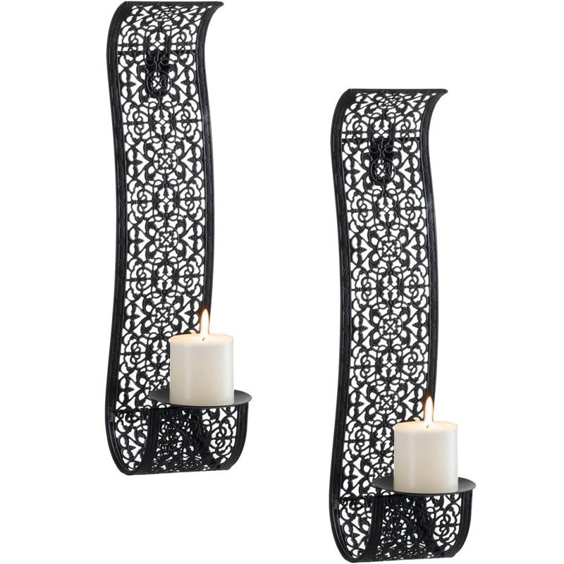 2 Piece Metal Wall Wall Sconce Set, Black