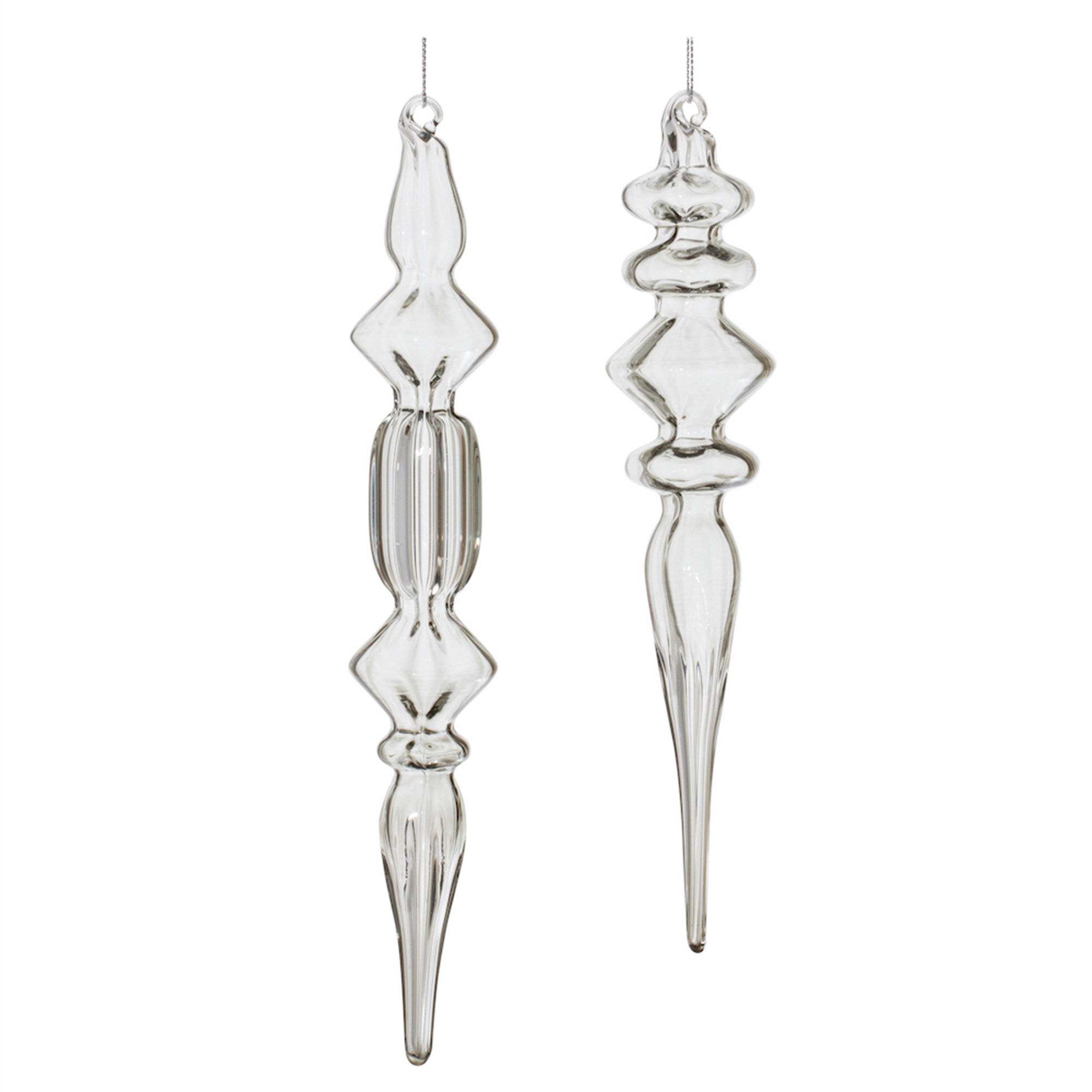 Melrose International Grey Ribbed Glass Drop Ornament (Set of 6) main image 1