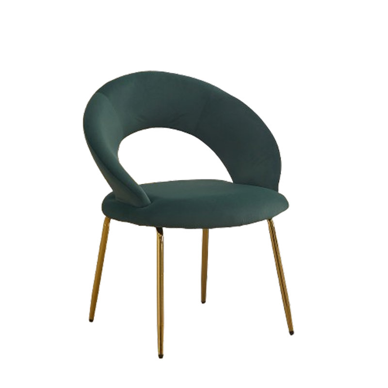 Chaise de salle à manger Teddy en tissu avec dossier incurvé et pieds en métal pour cuisine, Fausse fourrure verte