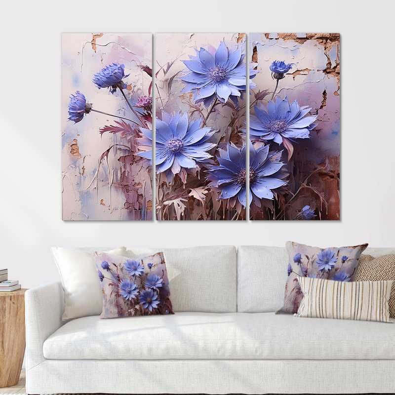 «Mauve cornflowers», ensemble d'art sur toile, Toile tendue, H 32 po x l 48 po x P 1 po