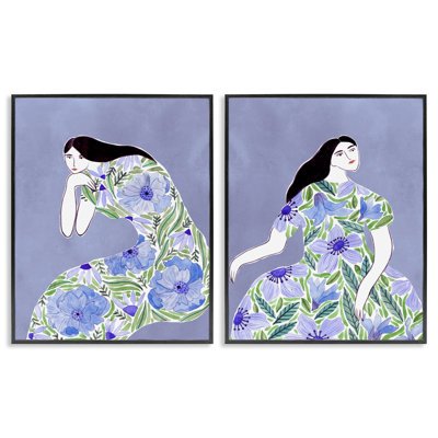  «Floral Women on Mauve», ensemble de 2 estampes numériques par Melissa Wang
