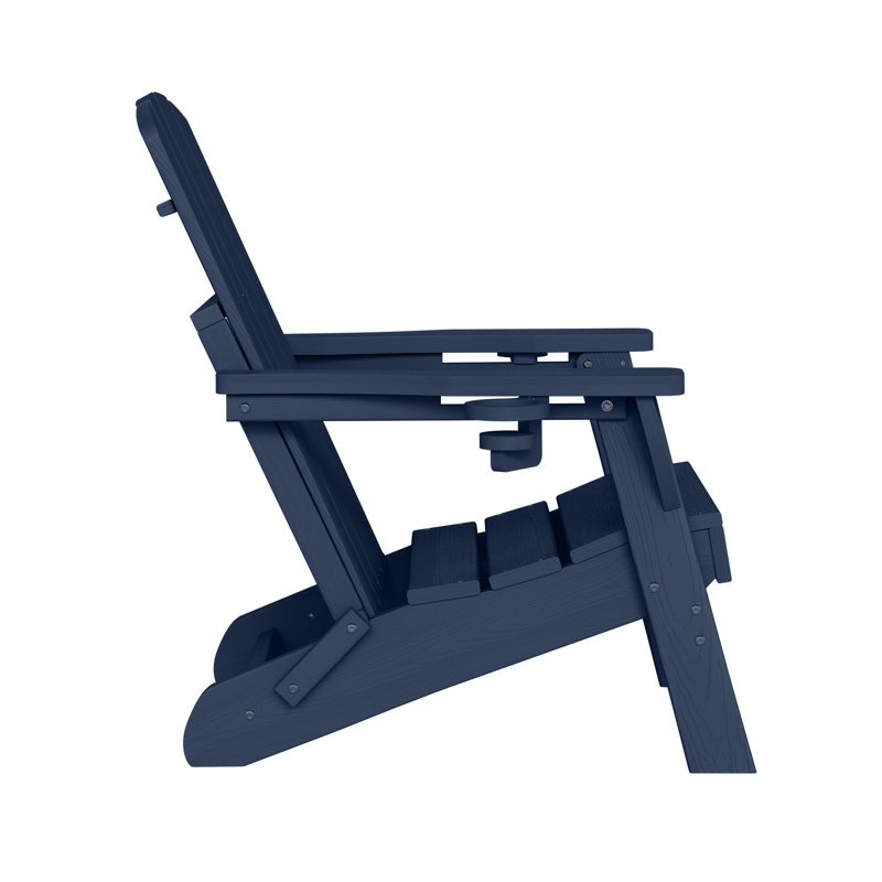 Chaise de foyer d'extérieur pliable en PEHD résistant aux intempéries avec 2 porte-gobelets Adirondack, Bleu marine