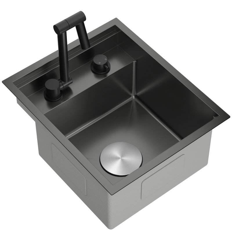 9L Kitchen Sink RV Sink With A Foldable Tap Inside, Matte Black