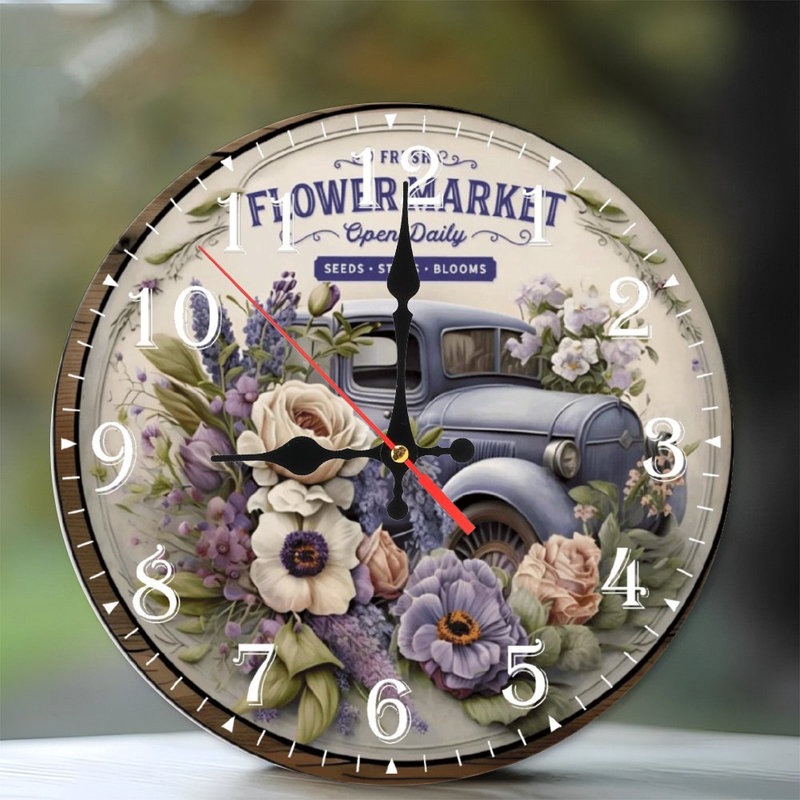 Horloge murale en bois 10 po, mouvement silencieux, à piles (piles AA non incluses), décor artistique, parfait pour les décorations