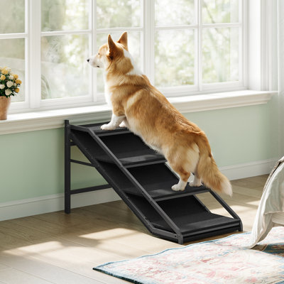 2-in-1 Pet Ramp, Pet Stairs & Ramp, Non-Slip Dog Ramp with 4 Steps, Pet Climbing Ladder with Carpet Surface