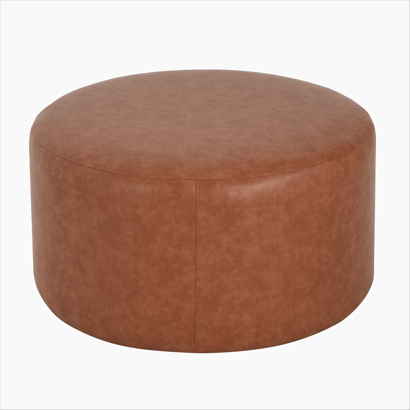 Dimetra Modern Velvet Upholstered Round Ottoman, Cognac Brown