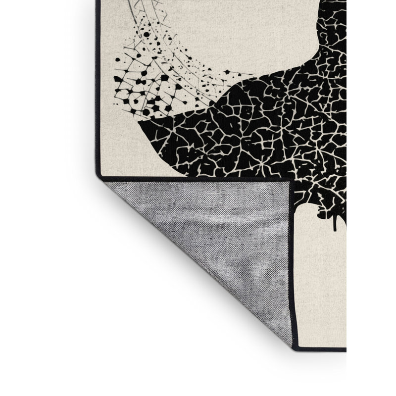 Machine Washable Orfelinda Flamenco Dancer Global Inspired Moroccan Rug in Beige – Black Binding, 7x10